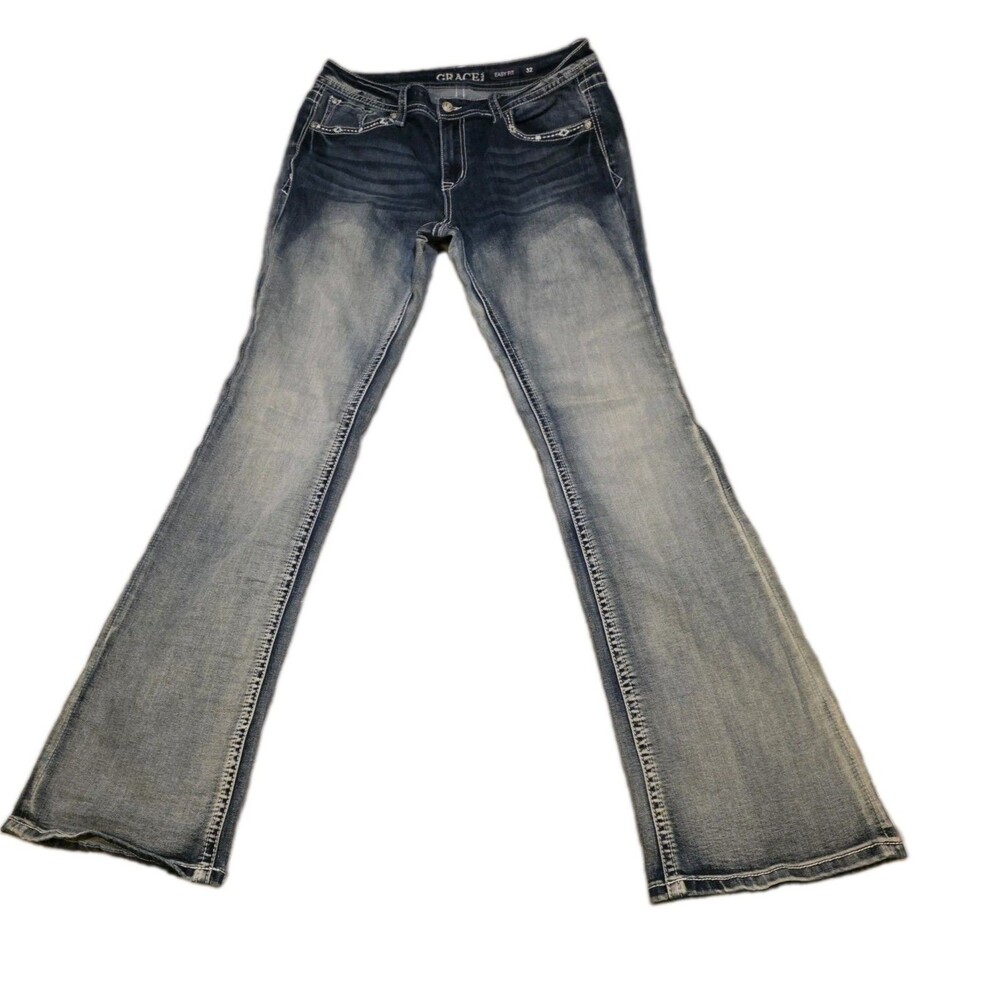 Grace in LA Women’s Horseshoe Embroidered Western Jeans, Size 32x32" Easy Fit